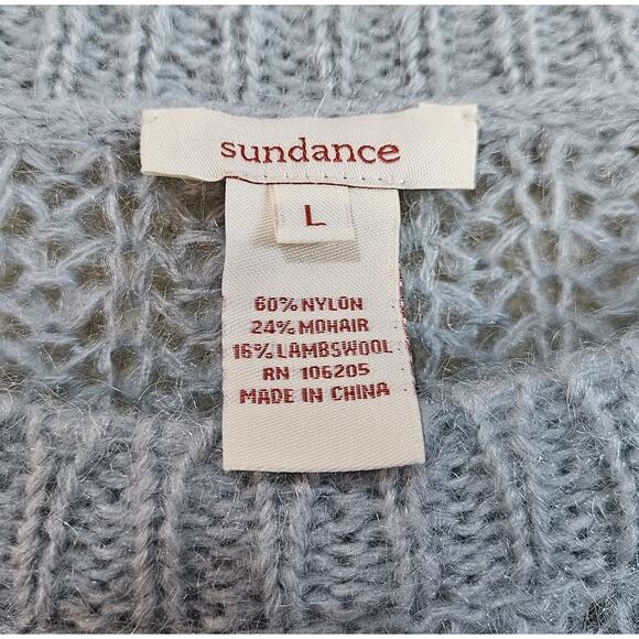 SUNDANCE Women's L Tunic Sweater Slate Blue Open Weave Mohair Lambswool Soft 46" - Picture 4 of 8